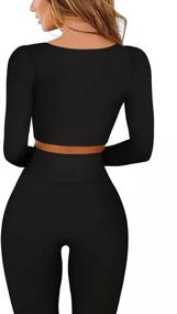 img 3 attached to 🔥 QINSEN Women's Seamless Long Sleeve Crop Tops and High Waist Leggings Set - Ribbed Workout 2 Piece