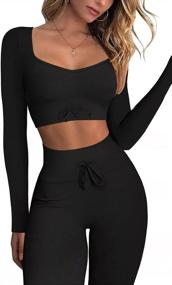 img 2 attached to 🔥 QINSEN Women's Seamless Long Sleeve Crop Tops and High Waist Leggings Set - Ribbed Workout 2 Piece