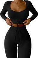 🔥 qinsen women's seamless long sleeve crop tops and high waist leggings set - ribbed workout 2 piece логотип