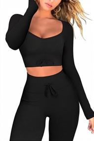 img 1 attached to 🔥 QINSEN Women's Seamless Long Sleeve Crop Tops and High Waist Leggings Set - Ribbed Workout 2 Piece