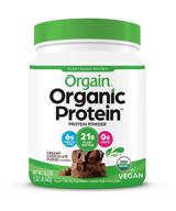 orgain organic plant based protein powder - creamy chocolate fudge, 21g protein, vegan, low net carbs, non dairy, gluten free, lactose free, no sugar added, soy free, kosher, 1.02lb logo