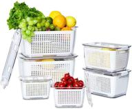 🥬 hieey 6-piece fridge storage containers with built-in strainer, produce bins for fridge, lettuce keeper, white (not suitable for dishwasher), bpa-free логотип