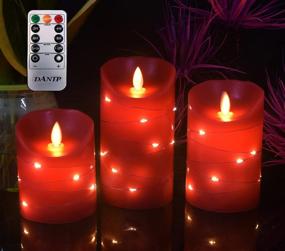 img 2 attached to 🕯️ DANIP Red LED Flameless Candle with Starlight String | 3 LED Candles, Remote Control, Timer | Real Wax, Battery-Powered