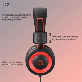 img 2 attached to 🎧 Наушники для детей noot products K12 с складывающимся дизайном, 5-футовым антипутевым шнуром - красно-черные: идеальный навушник для iPad, Kindle, Fire, школы, путешествий и многого другого.