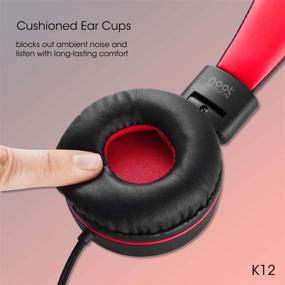 img 1 attached to 🎧 Наушники для детей noot products K12 с складывающимся дизайном, 5-футовым антипутевым шнуром - красно-черные: идеальный навушник для iPad, Kindle, Fire, школы, путешествий и многого другого.