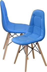 img 3 attached to 🪑 Contemporary Casa AndreaMilano Tufted 2 Eames Style Chair Set: Sky Blue, Natural Wood Legs