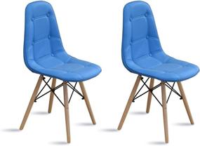 img 4 attached to 🪑 Contemporary Casa AndreaMilano Tufted 2 Eames Style Chair Set: Sky Blue, Natural Wood Legs