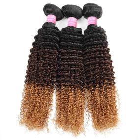 img 2 attached to 🌀 Набор волнистых волос "Ombre Curly Hair Bundle" - Mink Hair 16 18 20+14, бразильский омбре волос человека с закрытием Kinky Curly 1B/4/27# - идеально для женщин.