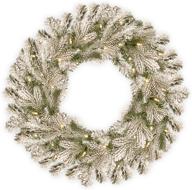 🎄 24-inch national tree company pre-lit 'feel real' green christmas wreath – snowy sheffield spruce, decorated with frosted branches, white lights – christmas collection logo