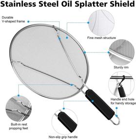 img 2 attached to 🔥 Stainless Steel Grease Splatter Screen for Frying Pan - 9.8", 11.4", 13" Sizes - Hot Oil Splash Guard with Resting Feet - Cooking Shield to Prevent Oil Spatter