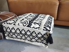 img 3 attached to 👌 RISEON Boho Hand Woven Cotton Linen Pouf Cover - Stylish Black White Contemporary Design for Living Room, Bedroom, and Under Desk - Footstool Ottoman, Unstuffed Square Floor Cushion Footrest