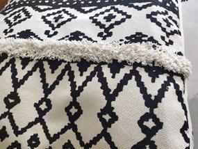 img 2 attached to 👌 RISEON Boho Hand Woven Cotton Linen Pouf Cover - Stylish Black White Contemporary Design for Living Room, Bedroom, and Under Desk - Footstool Ottoman, Unstuffed Square Floor Cushion Footrest