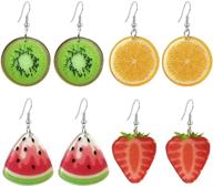 🍒 damleng 4 pairs charm sparkly resin fruits dangle drop earrings sets - lightweight & cute boho earrings for women/girls - cherry & pineapple jewelry logo