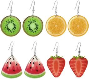 img 4 attached to 🍒 DAMLENG 4 Pairs Charm Sparkly Resin Fruits Dangle Drop Earrings Sets - Lightweight & Cute Boho Earrings for Women/Girls - Cherry & Pineapple Jewelry