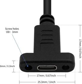 img 3 attached to 🔌 Poyiccot 1ft/30cm USB C Extension Cable with Right & Left Angled 90 Degree Connectors for Charging & Sync – Panel Mount Screw Hole, USB 3.1 Type C Extender