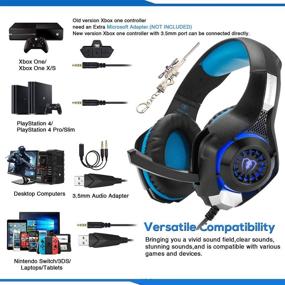 img 3 attached to 🎧 Blue Gaming Headset for Xbox One PS4 PC Laptop Tablet with Mic, Over Ear Headphones, Noise Cancelling, Stereo Bass Surround - Ideal for Kids, Mac, Smartphones, Cellphones