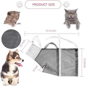 img 2 attached to Polyester Cat Shower Net Bag Set | Cat Bathing Grooming Bag with Bonus Pet Nail Clipper, Round Ended Pet Comb | Anti-Bite, Anti-Scratch Pet Mesh for Bathing, Nail Trimming, Grooming (Pink White, Off-White)