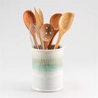 georgetown pottery handmade ceramic utensil holder: ivory & 🏺 green oribe, made in usa – organize your kitchen with style логотип