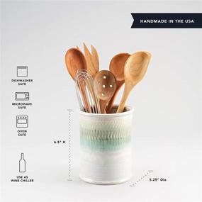 img 2 attached to Georgetown Pottery Handmade Ceramic Utensil Holder: Ivory & 🏺 Green Oribe, Made in USA – Organize Your Kitchen with Style