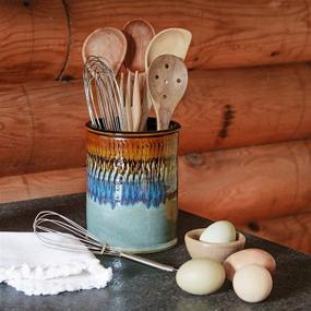 img 1 attached to Georgetown Pottery Handmade Ceramic Utensil Holder: Ivory & 🏺 Green Oribe, Made in USA – Organize Your Kitchen with Style