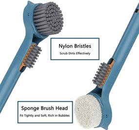img 3 attached to 🧽 DIAOBO Dish Brush with Handle and Scraper + Replacement Sponge Brush Heads - Navy Blue Kitchen Scrub Brush for Easy Pan, Pot, and Sink Cleaning
