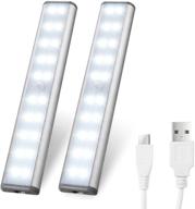 🔦 convenient motion sensor cabinet lights: usb rechargeable 20 led portable cordless closet lighting ideal for wardrobe, cupboard, stairs - 2 pack логотип