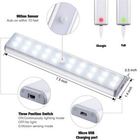 img 3 attached to 🔦 Convenient Motion Sensor Cabinet Lights: USB Rechargeable 20 LED Portable Cordless Closet Lighting ideal for Wardrobe, Cupboard, Stairs - 2 Pack