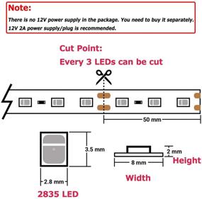 img 3 attached to 💧 Waterproof Red LED Strip Light - 16.4ft/5m, 300 SMD 2835 LEDs, IP65 Water-Resistance - Cuttable LED Tape (No Power Supply/Plug)