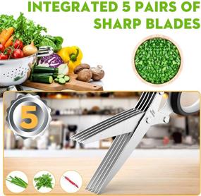 img 3 attached to 2021 Herb Scissors Set: Cutting-edge Kitchen Gadgets for Fresh Garden Herbs - 5-Blade Herb Cutter Shears with Stainless Steel Blades, Cover, and Dishwasher Safe Design (Black-White)