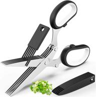 2021 herb scissors set: cutting-edge kitchen gadgets for fresh garden herbs - 5-blade herb cutter shears with stainless steel blades, cover, and dishwasher safe design (black-white) logo