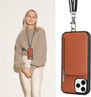 👜 labato leather wallet case with neck lanyard and zipper credit card slot for iphone 12 pro, protective wrist strap case for apple iphone 12/12 pro 6.1 inch (brown) logo