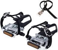 newsty bike pedals with clips and straps - ideal for outdoor cycling and indoor stationary bikes - 9/16-inch spindle resin/alloy bicycle pedals logo