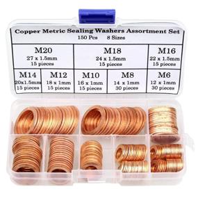 img 4 attached to 🔩 150Pcs DYWISHKEY Copper Metric Sealing Washers Set: 8 Sizes - High-Quality Assortment