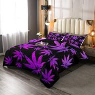 🌿 feelyou marijuana leaf queen size comforter set - elegant black purple botanical bedding for cannabis enthusiasts - luxury 3pcs quilt set for kids, men, women, adults - stylish hemp room decor logo