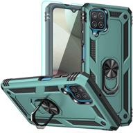 📱 yzok galaxy a12 case with hd screen protector - military grade hybrid hard pc soft tpu protective case in dark green with ring car mount kickstand - shockproof samsung a12 case logo