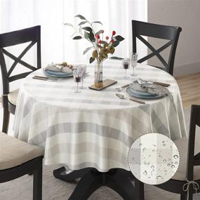 img 4 attached to Waterproof Oil Proof Tablecloth Stain Resistant Washable Printed Table Cover Decorative Polyester Fabric Table Cloths Dining Room Gray Light