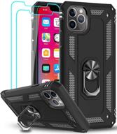 📱 leyi iphone 11 pro max case with tempered glass screen protector [2 pack], military-grade phone cover with ring kickstand for apple iphone 11 pro max 6.5 inch, black logo