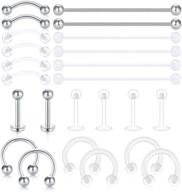 💎 d.bella clear cartilage earring retainer 16g 14g piercing retainers 24pcs - stainless steel &amp; flexible acrylic - helix hoop, bioflex nose lip stud, eyebrow tragus, septum, horseshoe rings - body jewelry logo