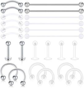 img 2 attached to 💎 D.Bella Clear Cartilage Earring Retainer 16G 14G Piercing Retainers 24Pcs - Stainless Steel &amp; Flexible Acrylic - Helix Hoop, Bioflex Nose Lip Stud, Eyebrow Tragus, Septum, Horseshoe Rings - Body Jewelry