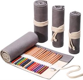 img 3 attached to 🖍️ Grey Canvas Pencil Roll Wrap with 36 Holes - Multiuse Large Capacity Pen Curtain for Coloring Pencils - Handmade Pencil Holder Organizer