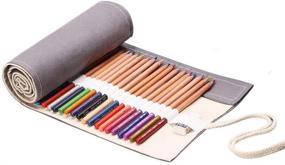 img 4 attached to 🖍️ Grey Canvas Pencil Roll Wrap with 36 Holes - Multiuse Large Capacity Pen Curtain for Coloring Pencils - Handmade Pencil Holder Organizer