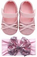 👶 lidiano baby girls bowknot sequins bling anti-slip mary jane flat crib shoes + headband combo logo