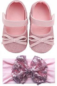 img 4 attached to 👶 Lidiano Baby Girls Bowknot Sequins Bling Anti-Slip Mary Jane Flat Crib Shoes + Headband Combo