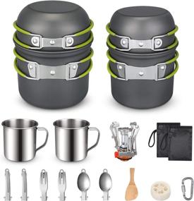 img 4 attached to G4Free Camping Cookware Mess Kit - 19 Piece Hiking Backpacking Picnic Cooking Bowl Non Stick Pot Pan Knife Spoon Set (Green) - Enhanced SEO