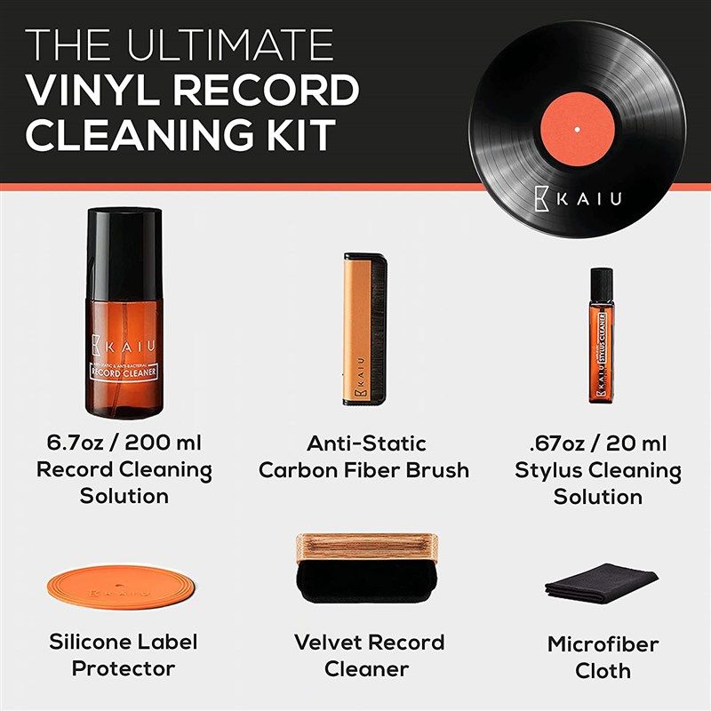 5 in 1 Vinyl Record Cleaning Solution Kit, Includes Soft Velvet Record  Brush, Vinyl Cleaning Liquid, Stylus Cleaner & Brush and Carry Pouch