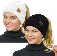 👒 winter warm beanie tail for women - rosoz soft stretch cable knit messy high bun hat logo