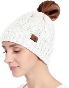 img 3 attached to 👒 Winter Warm Beanie Tail for Women - Rosoz Soft Stretch Cable Knit Messy High Bun Hat