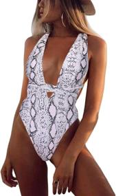 img 4 attached to 👙 Ekouaer Women's Deep V-Neck Swimsuit: Sexy Lace-Up Monokini with Cross-Back Design and Bathing Suit Swimwear