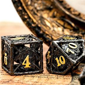 img 2 attached to 🐉 UDIXI 7 Metal Dice Set - Polyhedral Dungeons and Dragons Dice for RPGs, Dragon-themed DND Dice Set for D&D, MTG, Pathfinder (Shield Dragon Black Golden)