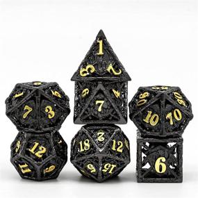 img 4 attached to 🐉 UDIXI 7 Metal Dice Set - Polyhedral Dungeons and Dragons Dice for RPGs, Dragon-themed DND Dice Set for D&D, MTG, Pathfinder (Shield Dragon Black Golden)